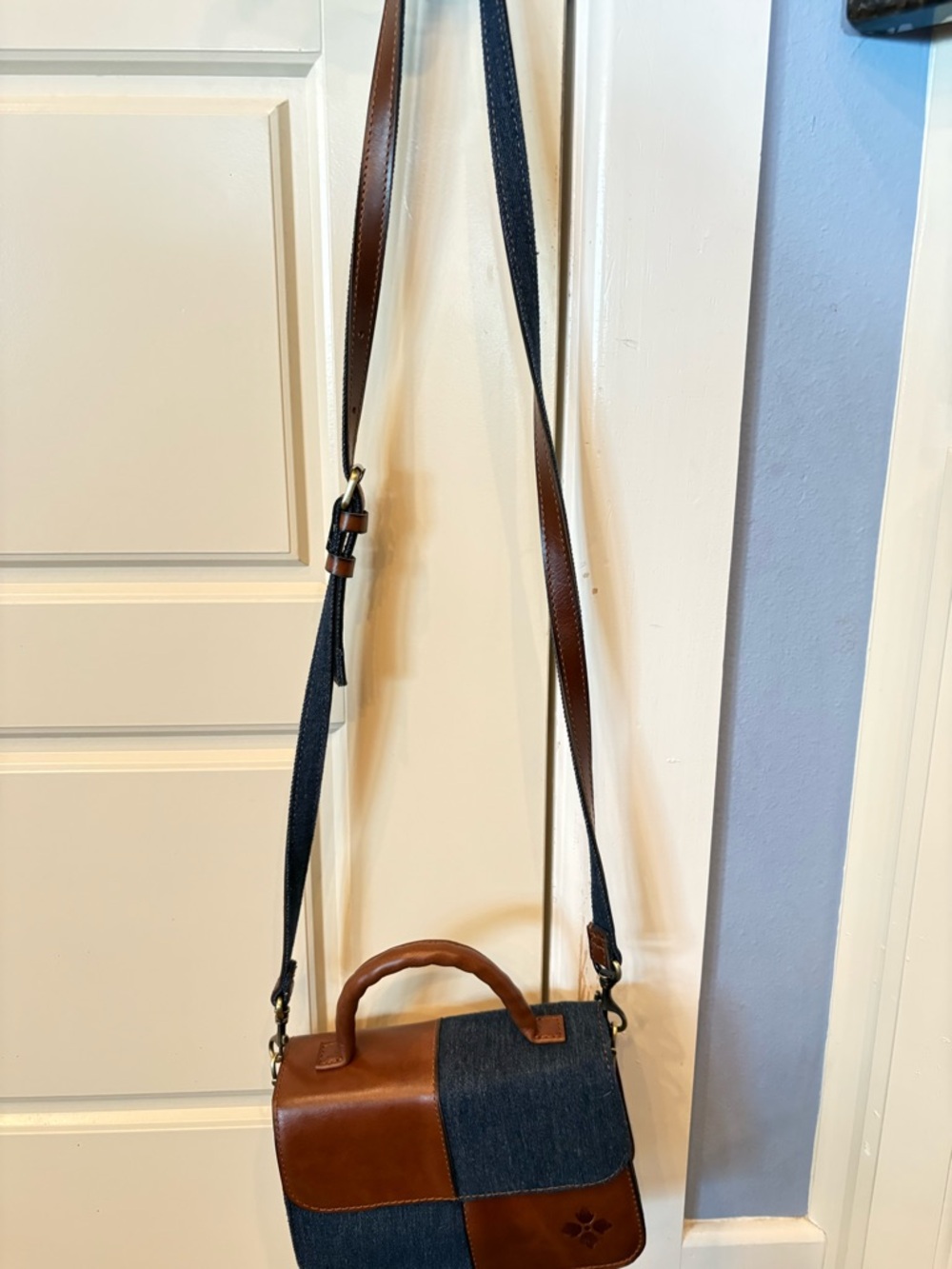 Patricia Nash Denim and Brown Patchwork Mini Satchel - Picture 7 of 7